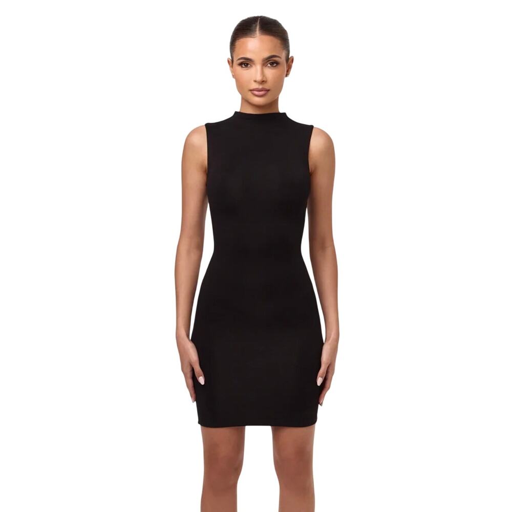 NWT Naked Wardrobe Mock Neck Mini Dress, Black, Size Medium